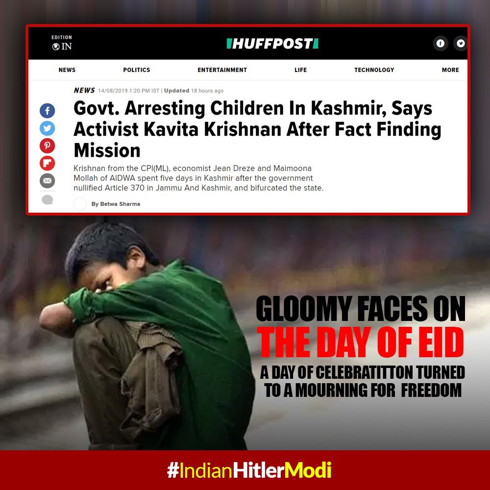 Eid is an auspicious occassion for Muslims. Yet the Nazi-inspired govt of India has turned it into a day of mourning for Kashmir!

#15AugustBlackDay