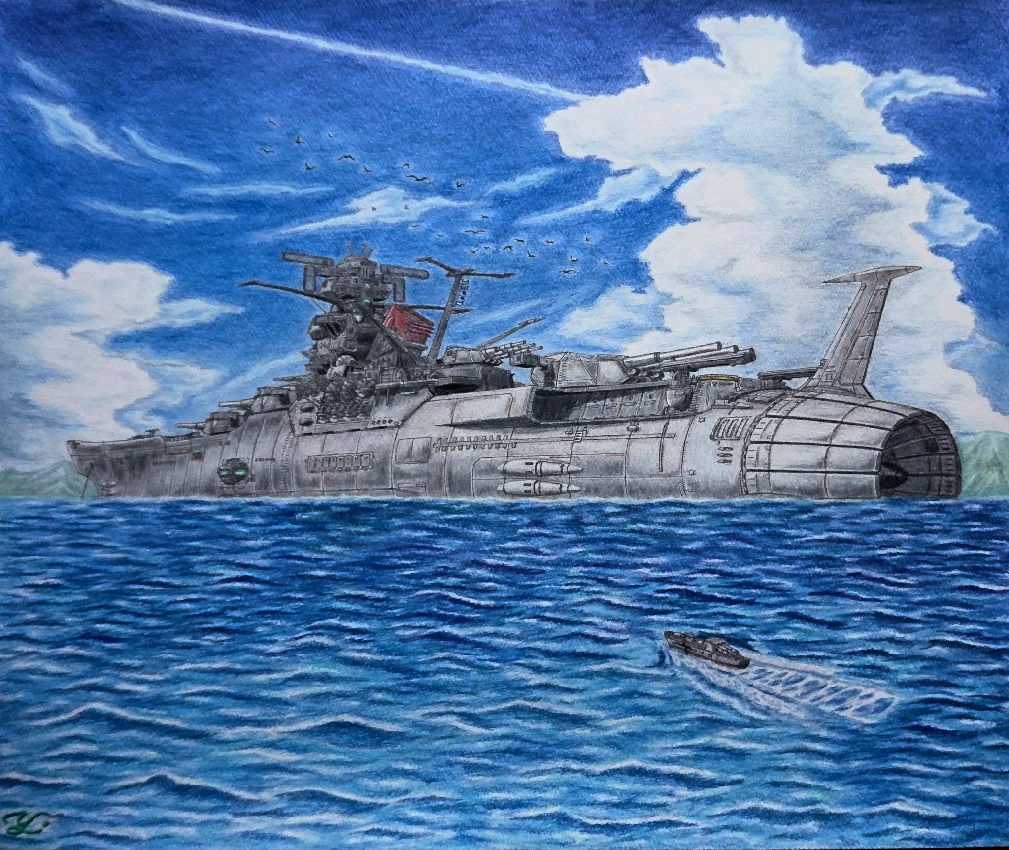国連宇宙軍 三等宙尉 夏の海に停泊する宇宙戦艦 夏らしさと平和な雰囲気を出せたらなと思って描きました 宇宙戦艦ヤマト2199 Yamato2199 宇宙戦艦ヤマト22 Yamato22 三等宙尉のイラスト T Co Mcuxh3lfbl Twitter