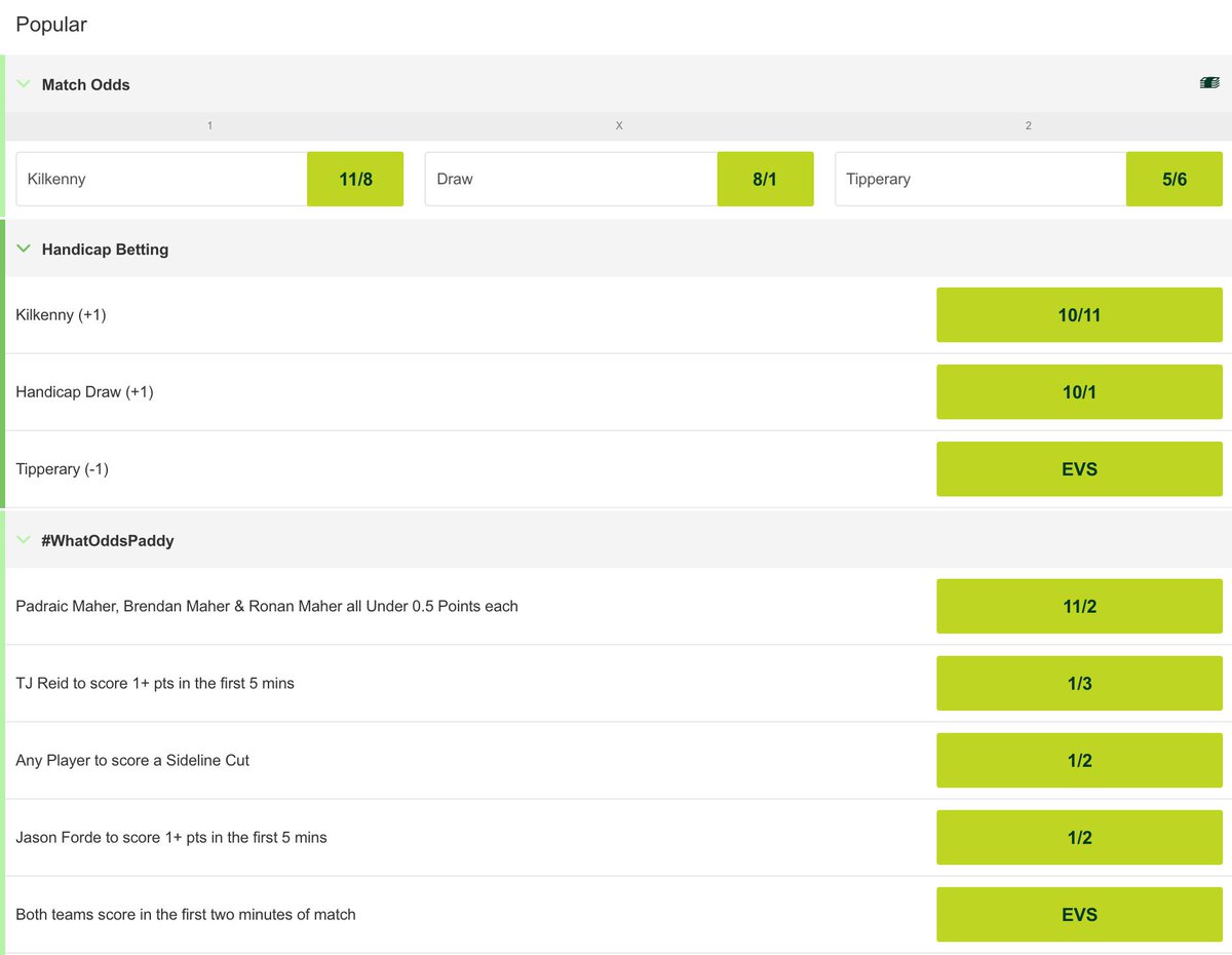 Paddy Power On Twitter The All Ireland Hurling Final This Sunday Should Be A Cracker Betting For Kilkenny V Tipperary Here Https T Co 4dhok5ypra Https T Co Z9o77aasea