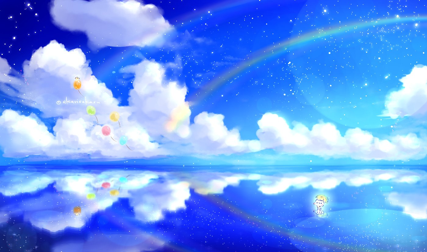 灯さかす ねこ休み展 ロフトpopbox どこまでも広がる世界 今日は台風のせいか 天気雨や虹が見えました 今日も青い絵を描いてしまった ましまろう T Co A1rlqqlyfj Twitter
