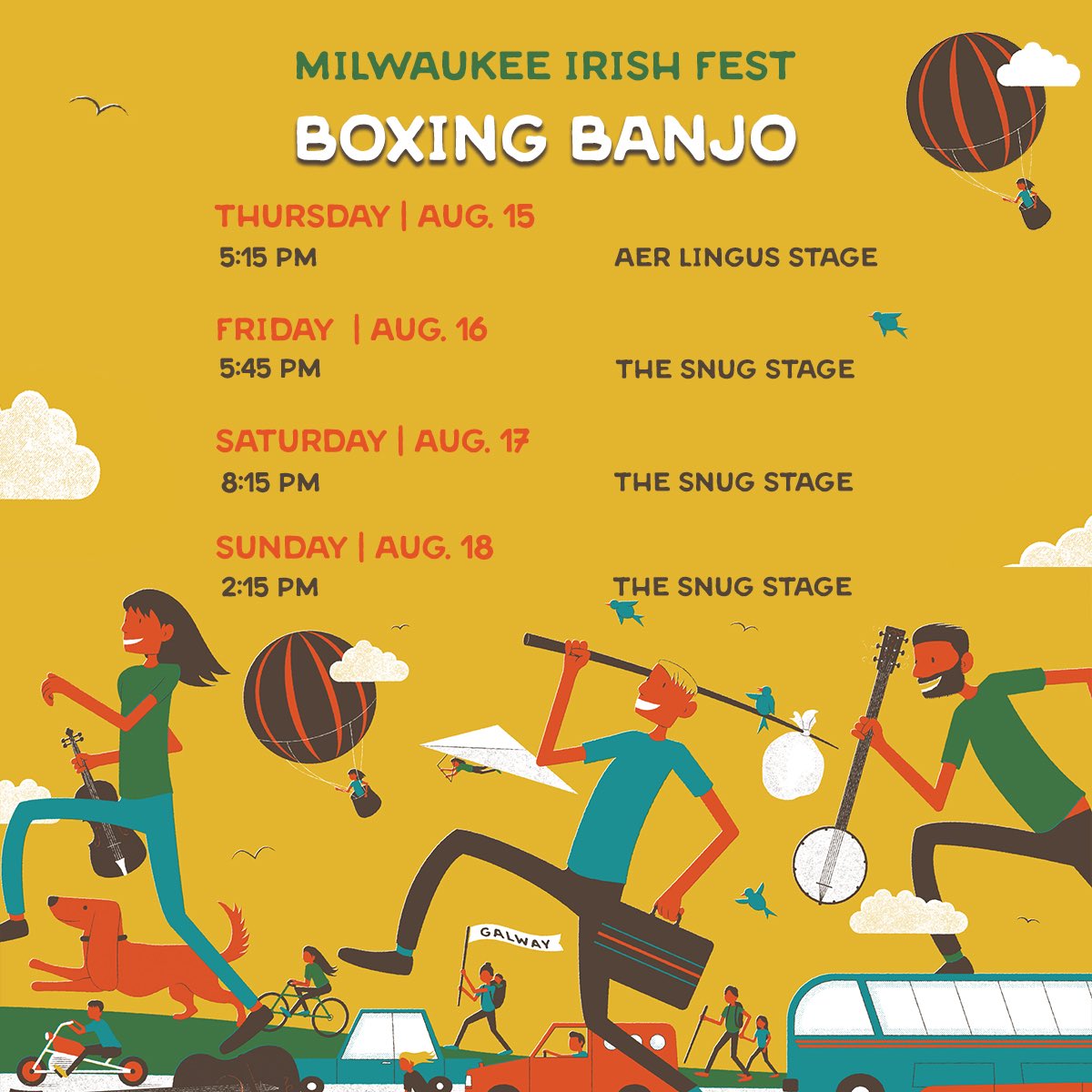 BoxingBanjo's tweet photo. Our stage times over the next few days at @mkeirishfest 🕺🏻💃🏻
@TempleBarTrad @AerLingus
#MilwaukeeIrishFest #TradFest #boxingbanjo https://t.co/ZwF2ECRLW6