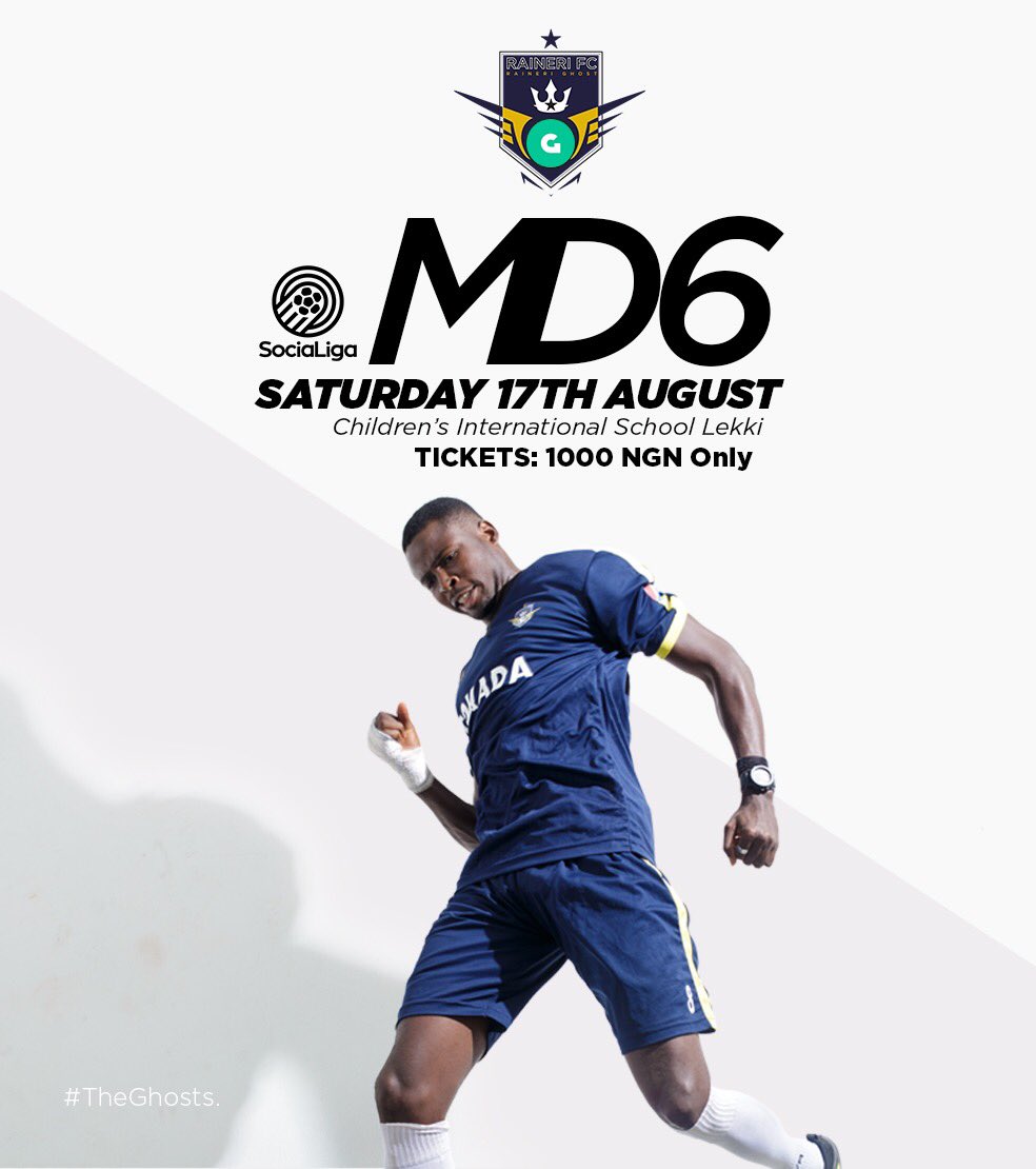 TheRaineriFC's tweet photo. Get ready to watch us play at the next #Bet9jaSociaLiga #SociaLigaMD6 🆚 @dannaz_fc Don’t miss the fun and DM Us for Tickets
.
.
Matchday Ticket for 1,000 Naira
Gokada After Party ticket for 2,500 Naira
.
#️⃣ #TheGhosts 👻 | #Bet9jaSociaLiga ⚽️ | #RaineriGokada 👻🏍 | #DanRai https://t.co/Lf8yaivghY