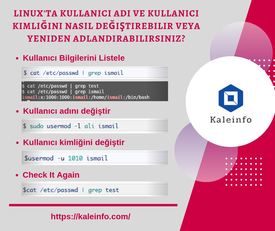 KaleInfoSec's tweet photo. Linux'ta Kullanıcı Adı ve Kullanıcı Kimliğini Nasıl Değiştirebilir veya Yeniden Adlandırabilirsiniz? #user #rename #username #userid #linux #usermod #shadow #passwd https://t.co/TyYz1xsira https://t.co/BbNwAjPJPx