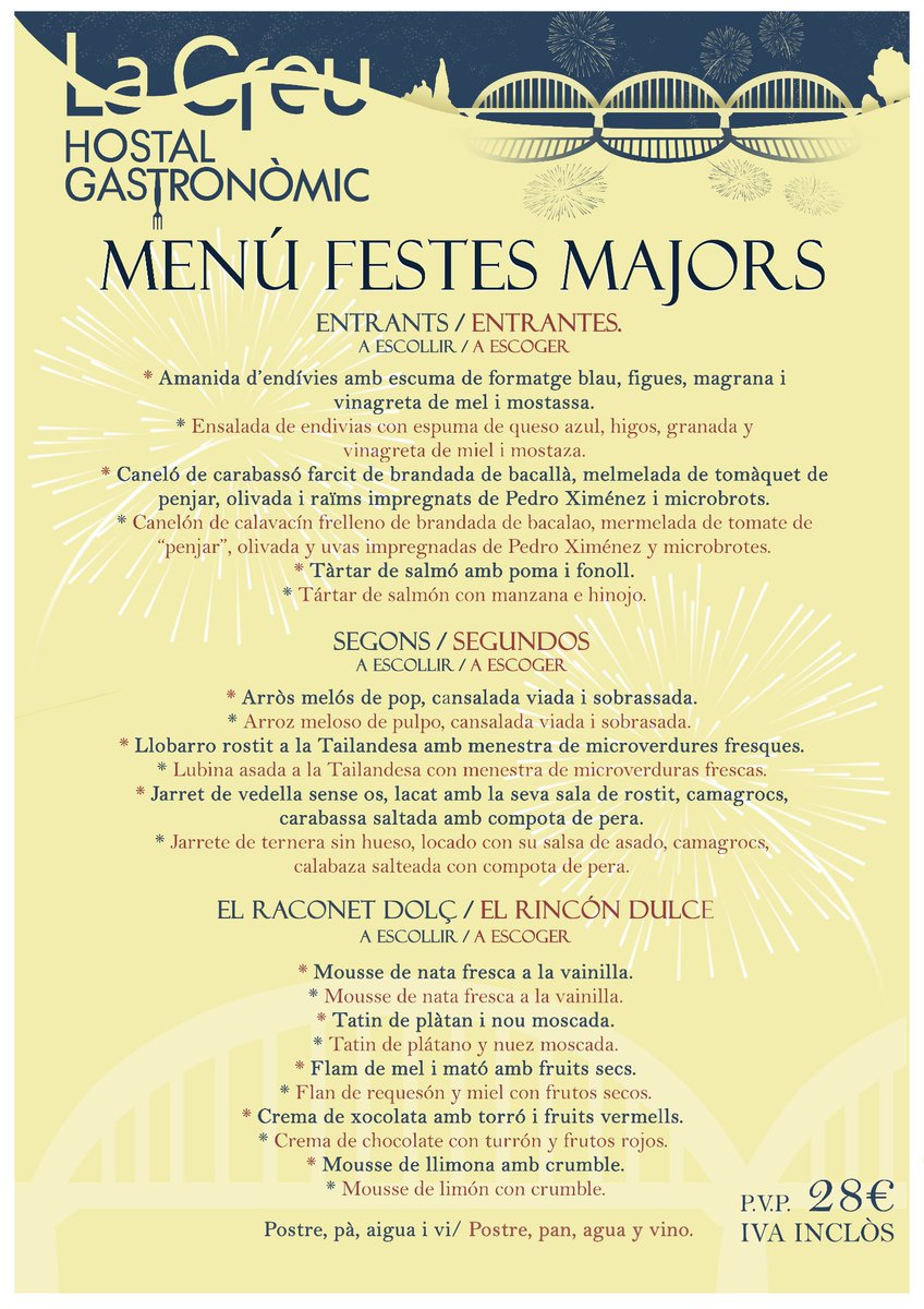 🍽 Aprofitar les Festes Majors al màxim és sinònim de venir a assaborir els plats únics que hem preparat al nostre Menú de Festes Majors!

L'Equip de l'Hostal Gastronòmic La Creu us desitja unes molt bones Festes Majors!
.
.
.
#hostallacreu #moradebre #riberadebre #terresdelebre