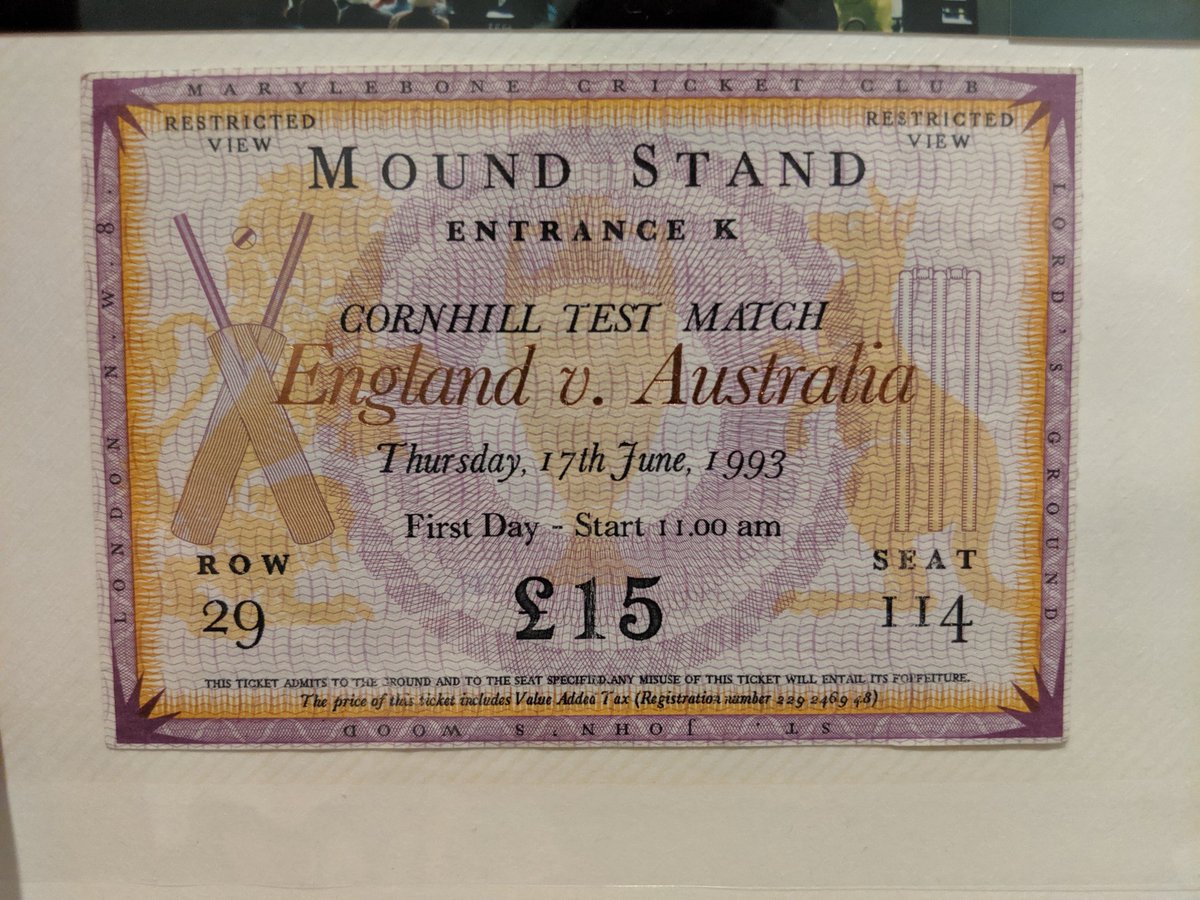 roy930's tweet photo. @sportsbetcomau Almost exactly the same seats from 26 years ago. No worries Skip, it's all good.
Slats & Tubby tons, 2/292 at stumps.
#moundstand #row29 #restrictedview https://t.co/VXyMx6dZEM