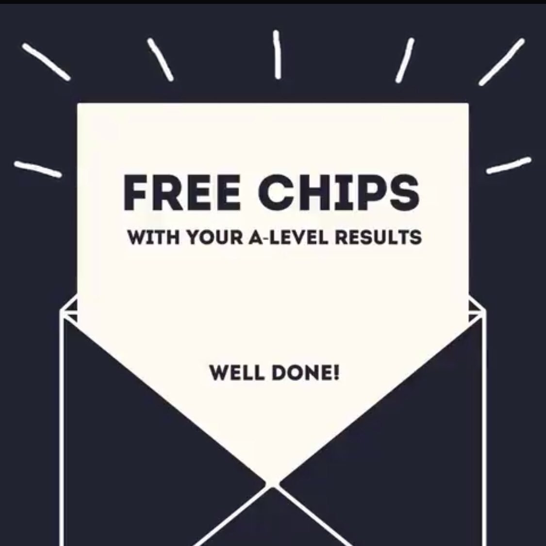 CodChippy's tweet photo. Good luck to everyone picking up their A-level results today! To celebrate, bring your results in to The codfather and we'll give you a free portion of chips as a well done for all your hard work 🎉 https://t.co/4XXJ1CgKc1