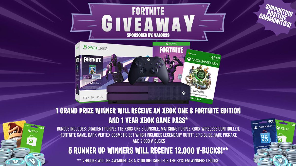 Check Out This #Fortnite Bundle Giveaway A Total of 6 Winners! My First Ever Giveaway To Support Positive Communities On #Twitch 

👋Tag Your Friends
💞Retweet, Like And Follow @Valor2S 
🖱️Click Here To Enter: playr.gg/contest/ymXCYgC

#giveaway #xboxones #win #free #prize