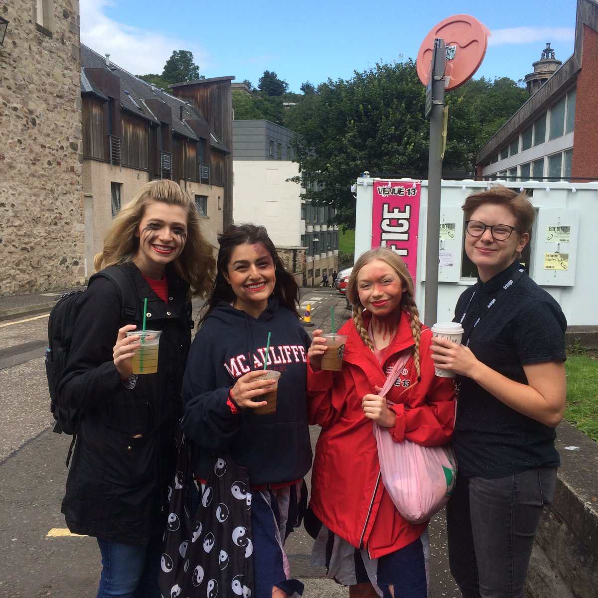 CalArtsEdFringe's tweet photo. @FightSongFringe is caffeinated and ready to go thanks to the Canongate @Starbucks right across from Venue 13! https://t.co/X36VrSvgQS