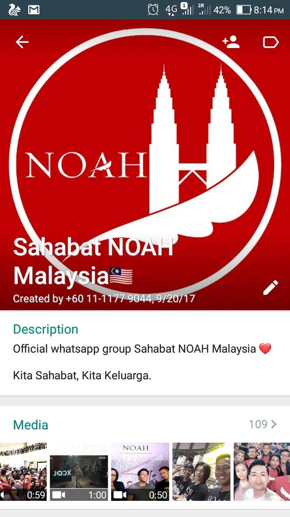 Ada yang nak join official whatsaap group Sahabat <a href="/NOAH_ID/">NOAH</a> Malaysia tak? Kalau ada sila PM nama dan phone no. ya... 😉

*official group hanya untuk sahabat yang sedang tinggal di Malaysia sahaja ya... thank you...