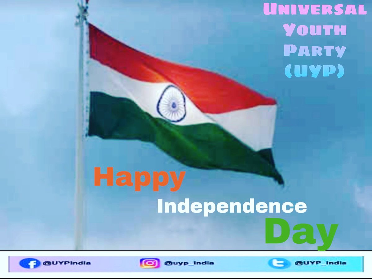 UYP_India's tweet photo. Happy Independence Day! Jai Hind!
🇮🇳 🇮🇳🇮🇳
#IndependenceDayIndia https://t.co/jWYjcJRcMF