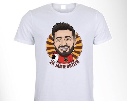 Osgood81's tweet photo. Message on behalf of Mark Bruce (clubshop) ....Some exciting news for all Jamie fans ... we have ordered some shirts (as below ) pls message mark via Facebook or twitter to reserve one (mine is already reserved 😂) ** a reasonable £12.50 per shirt ** #jamiebutler #suttonunited https://t.co/eavNhb5Ofl