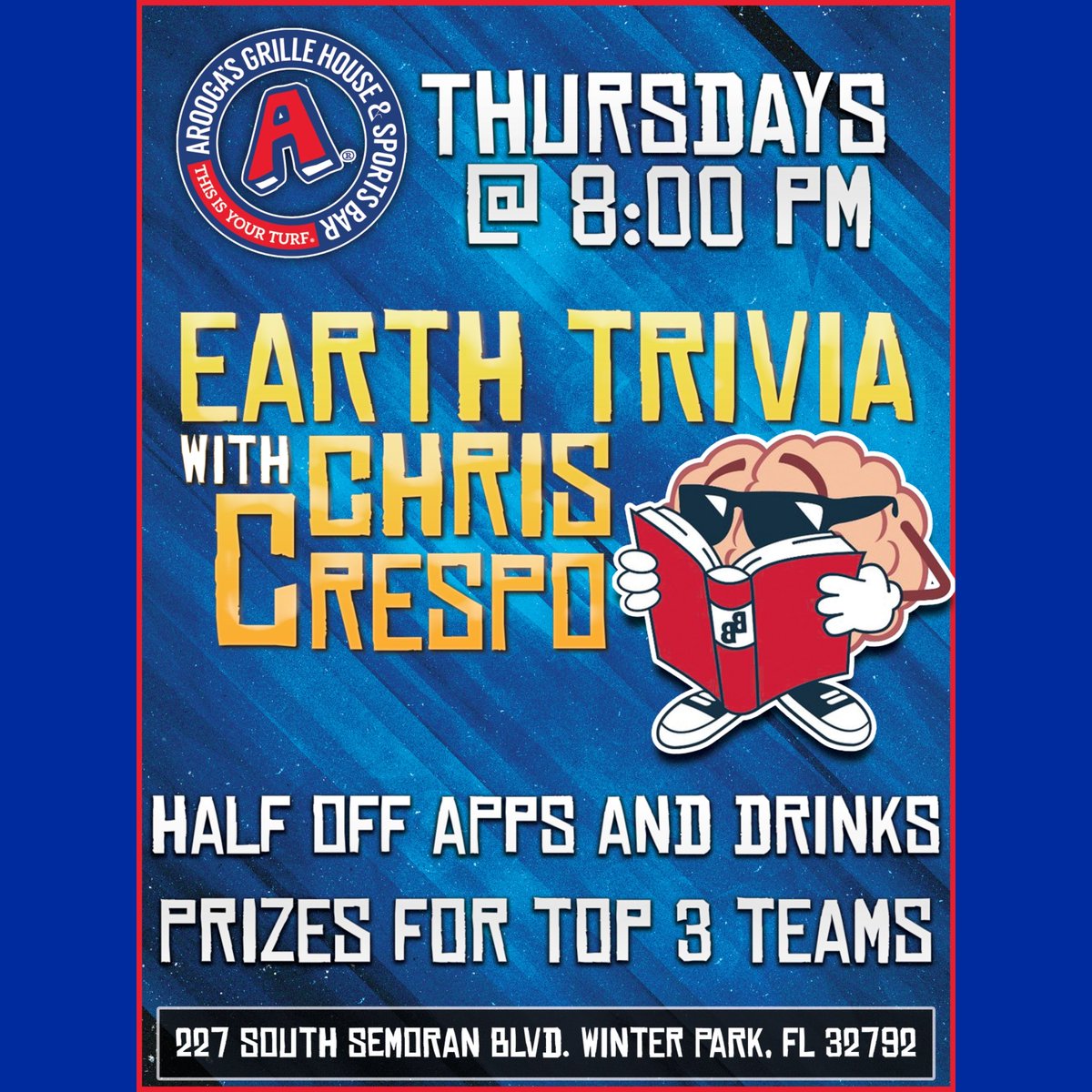 CrespoTrivia's tweet photo. Trivia at @AroogasRt436 starts at 8:00pm tonight so grab some friends and come try your best to win one of the prizes we have for the top 3 teams, we have delicious food, cold drinks, friendly service and free to play #CurtisEarthTrivia! https://t.co/LJR7C3i5Te