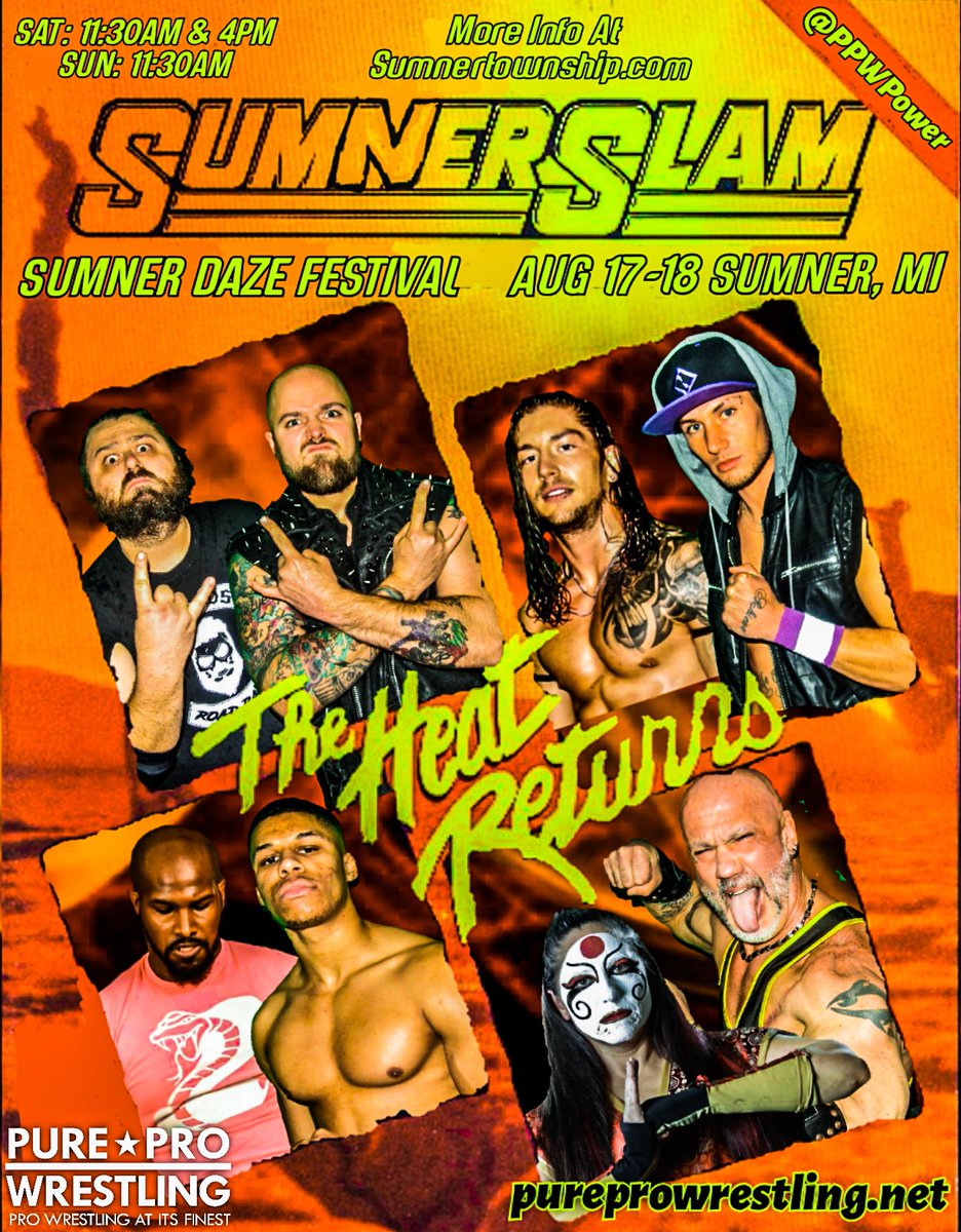 PPWPower's tweet photo. Don't miss SumnerSlam at the #SumnerDaze Festival Aug 17-18!
SAT: 11:30AM & 4PM
SUN: 11:30AM!
https://t.co/1U8eGwOftW
https://t.co/2oeBzoREvH
#indywrestling #ProWrestling #supportindywrestling #Flint #Michigan #PPW #wwe #aew #sumnermichigan #gratiotcounty #sumner #sumnermi https://t.co/8fnaObTN3W