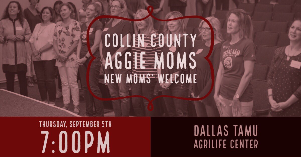 CollinAggieMoms's tweet photo. "Save the Date" and give early RSVP for our annual "New Moms' Welcome" 

https://t.co/LwwXI0GLT9

Come let us show you who we are, and how we support Aggies and Texas A&amp;M University. 😊❤✔

#aggiemoms #tamu23 https://t.co/QntExfRMmo