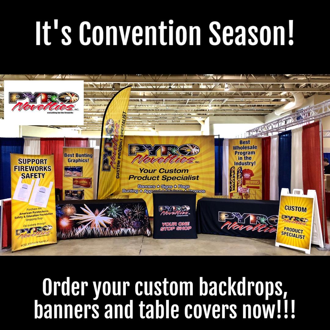 PyroNovelties's tweet photo. It's not too late to order your custom backdrops, banners and table covers for this years conventions!  Call or e-mail us today to allow adequate production time.  800-552-3499 https://t.co/2GpmmTHvRd