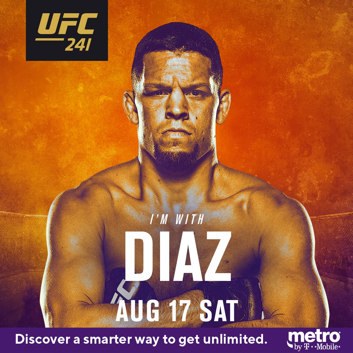 The day has arrived! 😤
RT if you're w/ 🇺🇸 @NateDiaz209 at #UFC241 | Tonight | LIVE on ESPN+ ➡️ https://bit.ly/2MoR5sr @MetroByTMobile