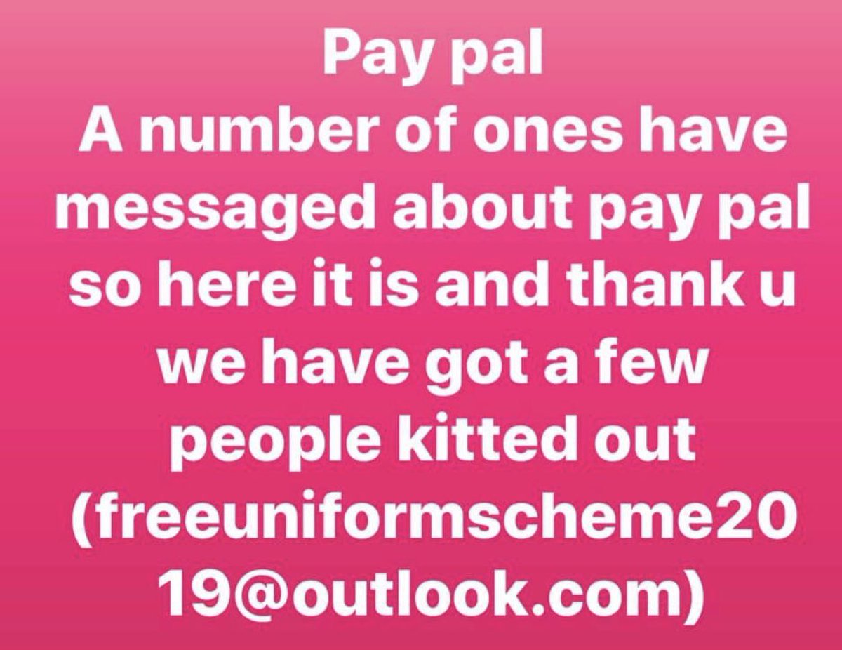 Here’s is the pay pal as people have asked for it to donate so we can get in uniforms for requests  if you can help that’s great thank u