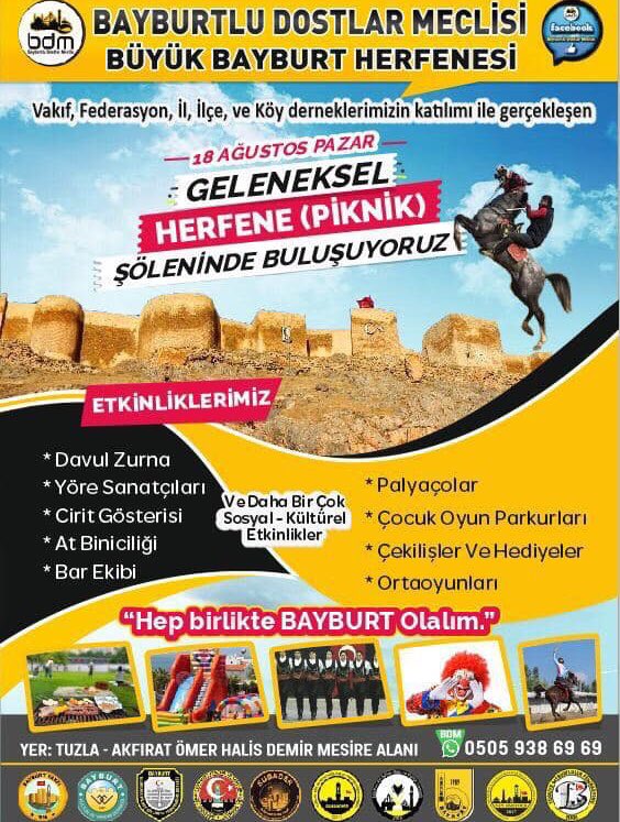 sancaktepebayb's tweet photo. İstanbulda yaşayan Bayburtlu Hemşehrilerimiz ve derneklerin katılımı ile gerçekleşecek olan Büyük Bayburt Herfenesine Tüm Hemşehrilerimiz davetlidir...
#Sanbayder #Sancaktepe #Bayburt https://t.co/GNB7Yljhxy