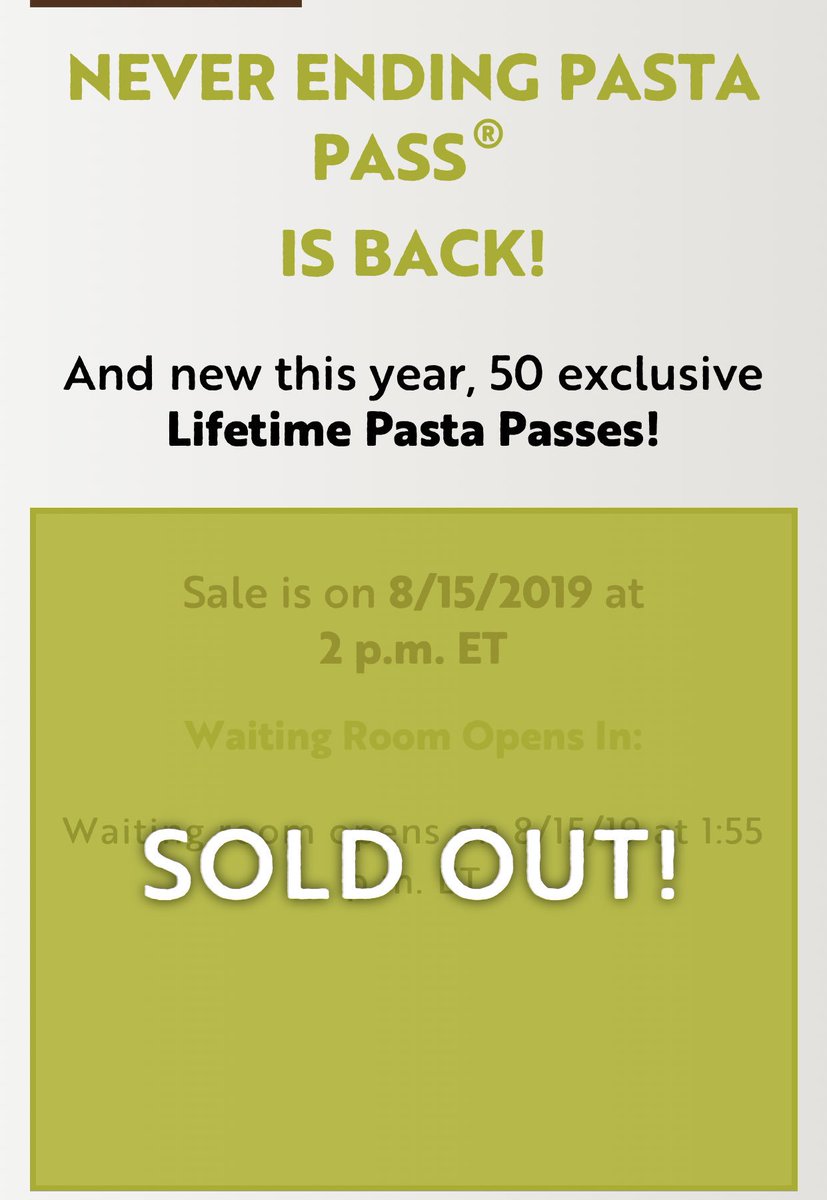 Darren Rovell on Twitter "Olive Garden’s Lifetime Pasta Pass, which