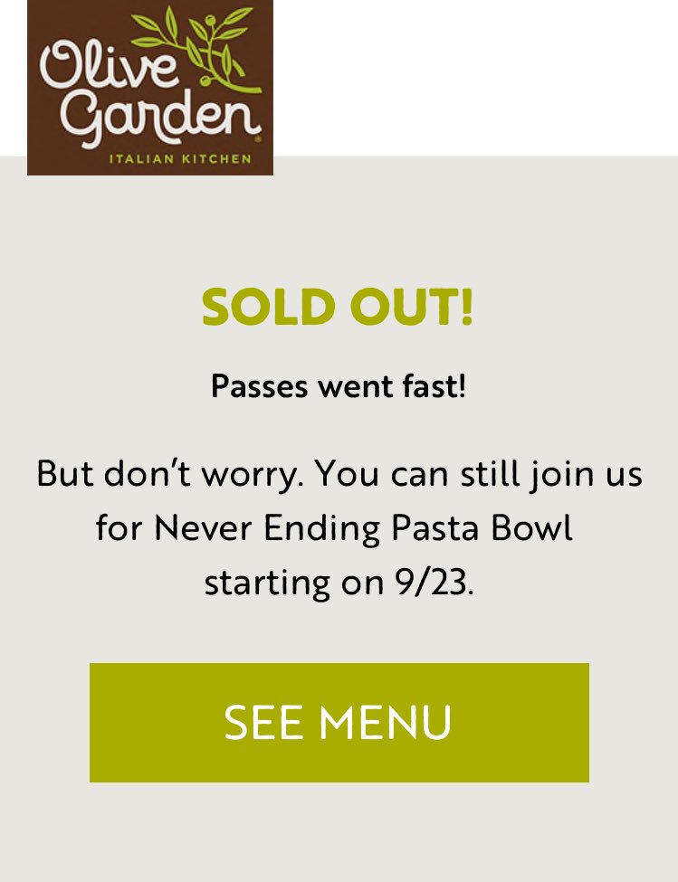 paulerland's tweet photo. It took less than a second, I waited patiently but got nothing... oh well  #pastapass @olivegarden https://t.co/hxuR50ADeC