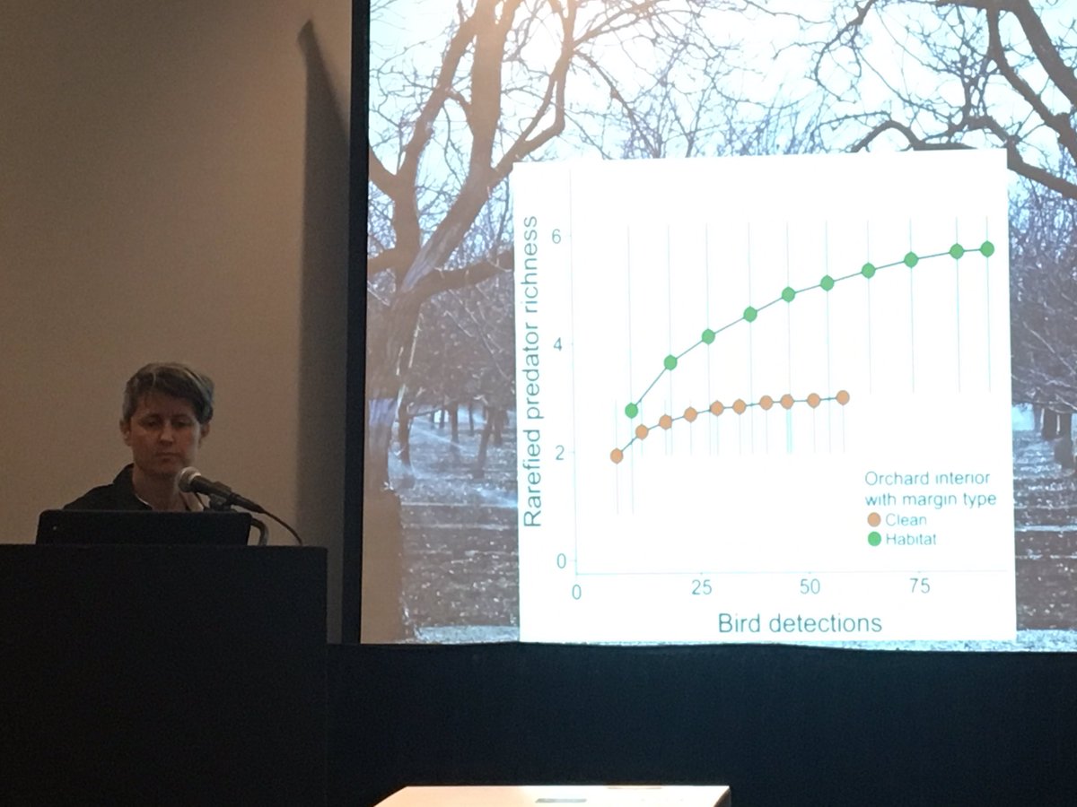 KellyGarbach's tweet photo. @sachaheath supports the intermed landscape complex hypoth: more avian predators of coddling moths are in areas w natural habitat. #ESA2019 https://t.co/sOdOu1hTif