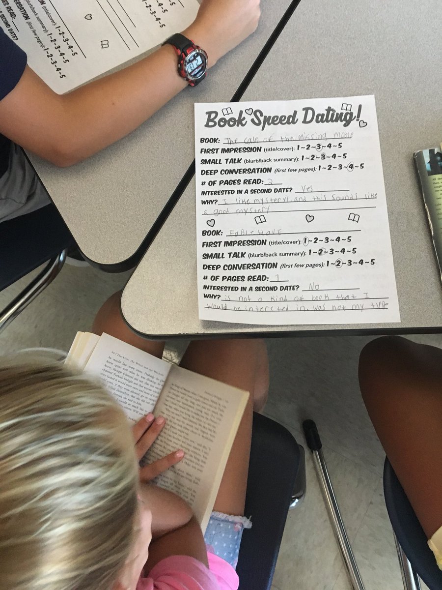 Mrsablund's tweet photo. #FirstDayOfSchool2019 book speed dating... never too early to find a good book.. “even in math class??” Even in math class! #mtbos @swoctm1 @ncte @NCTM @WilsonElem @FHSchools #readwritemath #booklove https://t.co/IvbUkblIne
