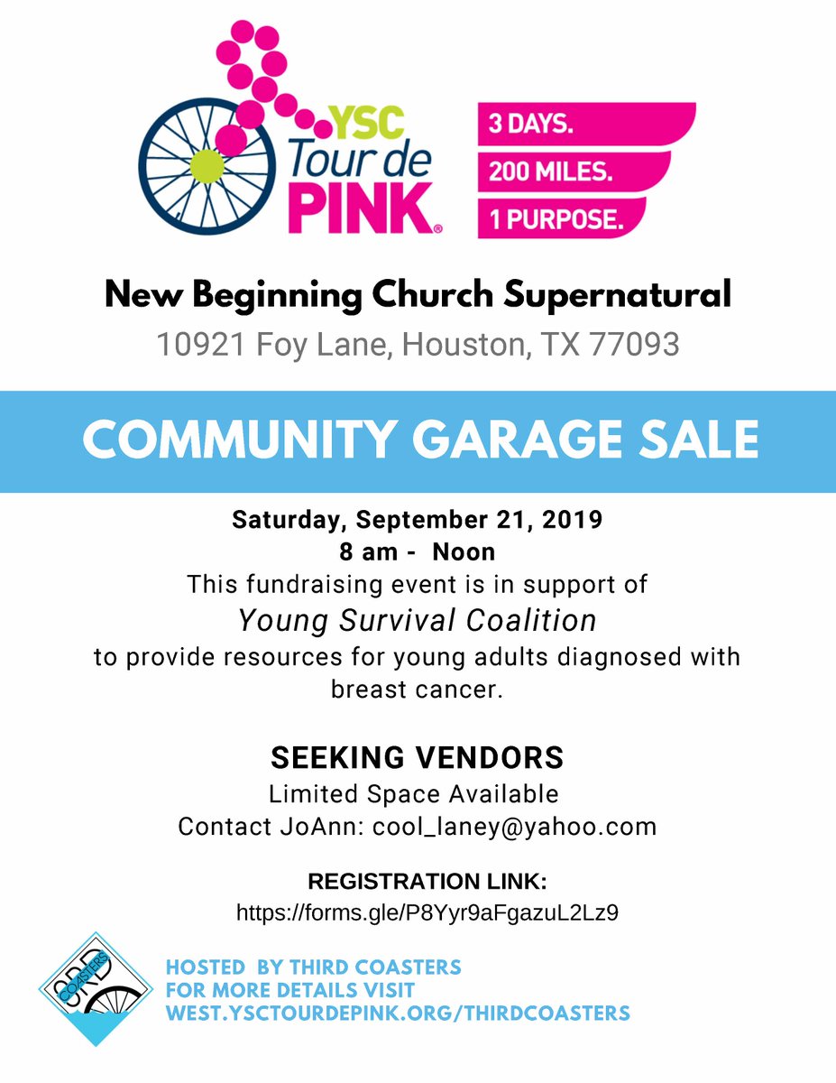 texaspina's tweet photo. Third Coasters, a team of young survivors & supporters, is fundraising their way to YSC TourdePink West Coast. One final fundraising event is in the planning stages. Vendor Registration: https://t.co/555Od1iFd3 #thirdcoasters #smallbusinessowners #SmallBiz #Houston #shoplocal https://t.co/txYKdcRGNF