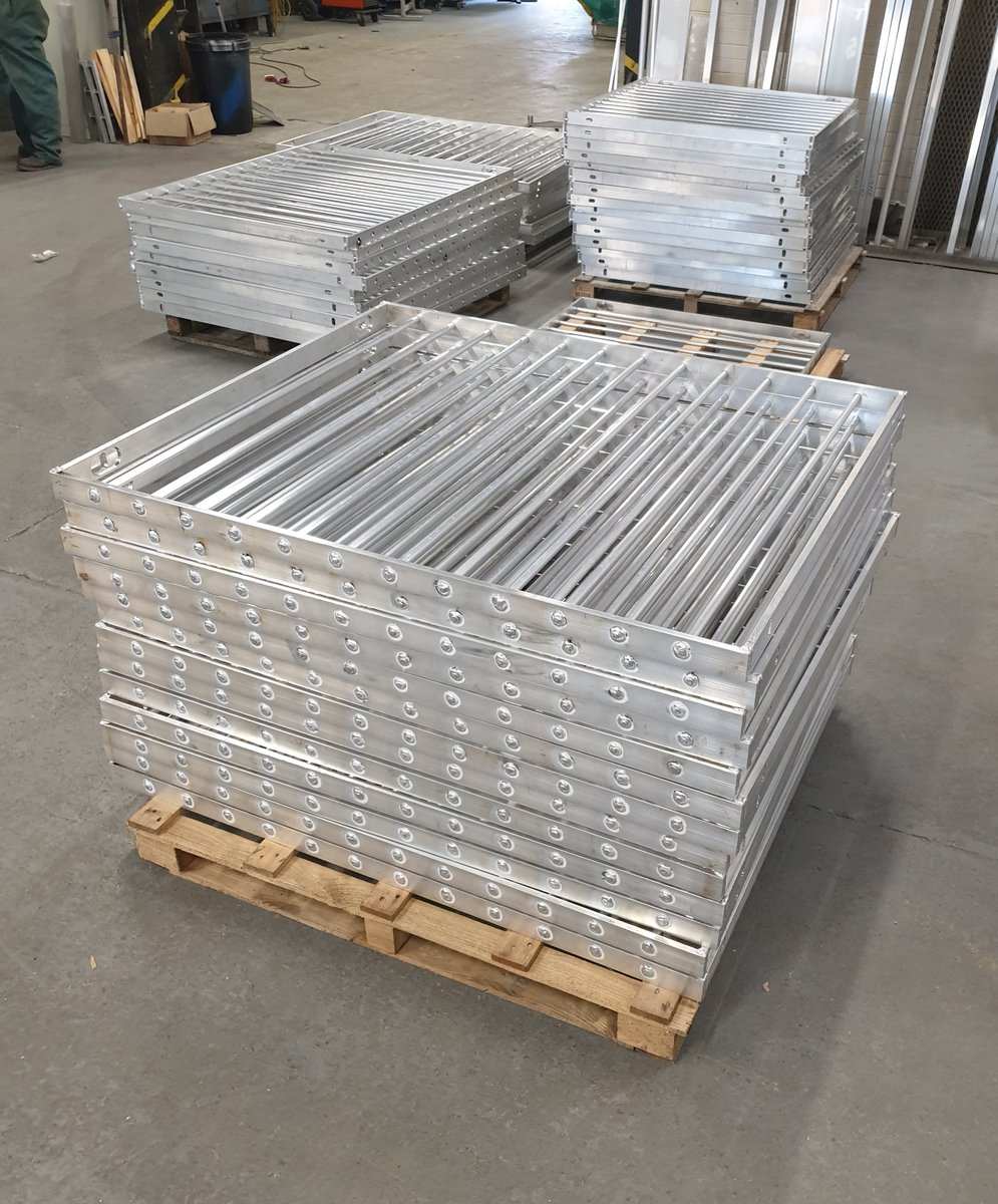 hiatco's tweet photo. Part of a large batch of aluminium Juliette balconies ready for collection after a busy week turning them around in the short lead time. Any enquiries please contact us on 01207 282314. https://t.co/jUcEziReB5