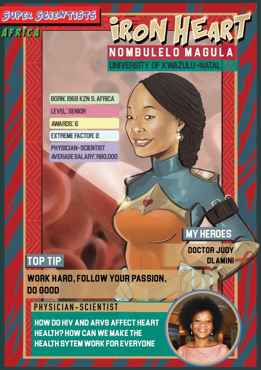 CodemakersZa's tweet image. Excited to launch superscientists.org a #scicomm #scied project that depicts real scientists as #superheroes Trading cards in the hand, rich media on the web. Brilliant scientists @Thumbi_Ndungu @mohlopheni @emilybethwong and Prof Magula from @AHRI_News @UKZN @SciSuperheroes