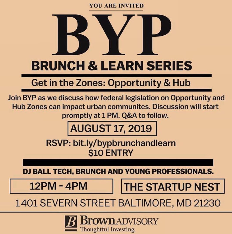 Join @baltimoreyoungprofessionals for brunch and learn how #federal #legislation on Opportunity Zones can impact #communities. #Discussion starts promptly at 1:00 pm.
.
.
.
.
#thestartupnest #shiftingtheculture #baltimore #youngprofessionals #brunch #maryland