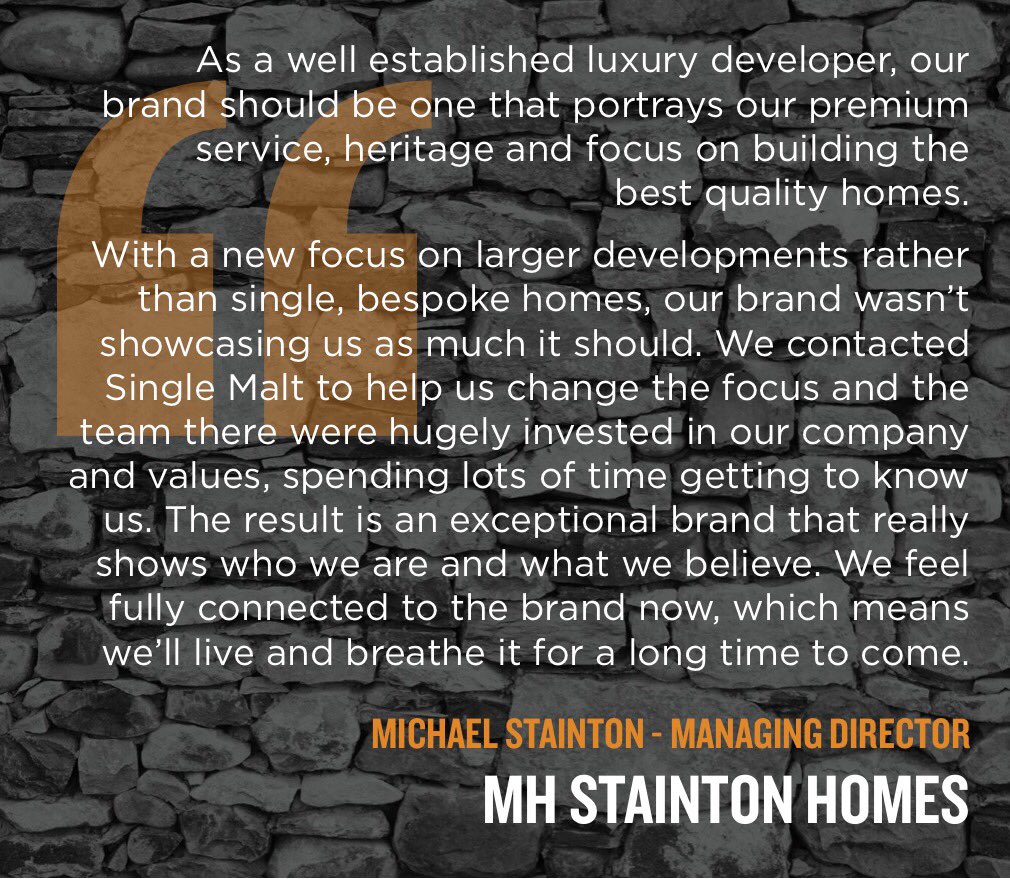WeAreSingleMalt's tweet photo. Really lovely feedback from MH Stainton Homes 🧡 We love working with the team at MH Stainton Homes and are so pleased with how the brand identity came out! https://t.co/otScMs3IoA