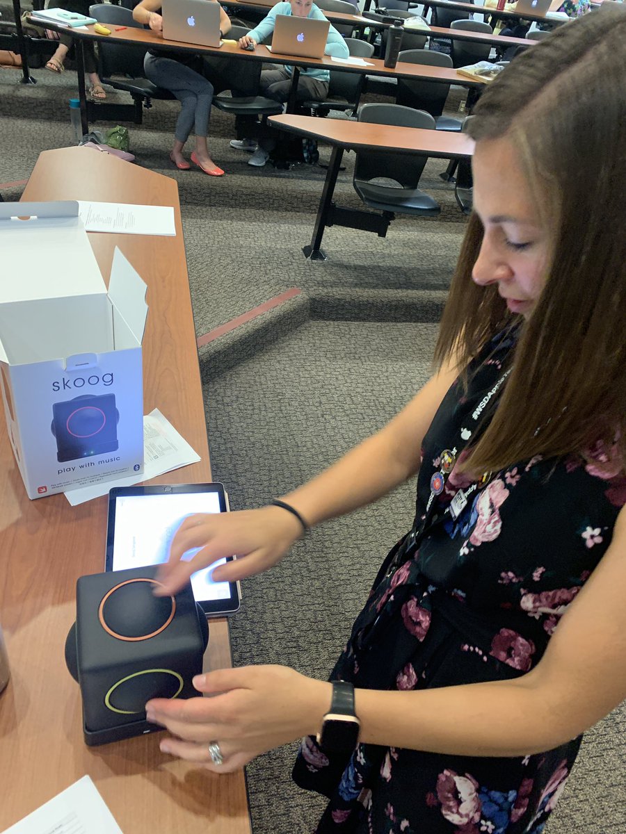 appyteacher's tweet photo. The #Skoogs are out of the boxes! Let’s create some music! I can’t wait to see the impact! #EveryoneCanCreate #ADE2019 #Access #WSDImpact https://t.co/htRU4r5zMm