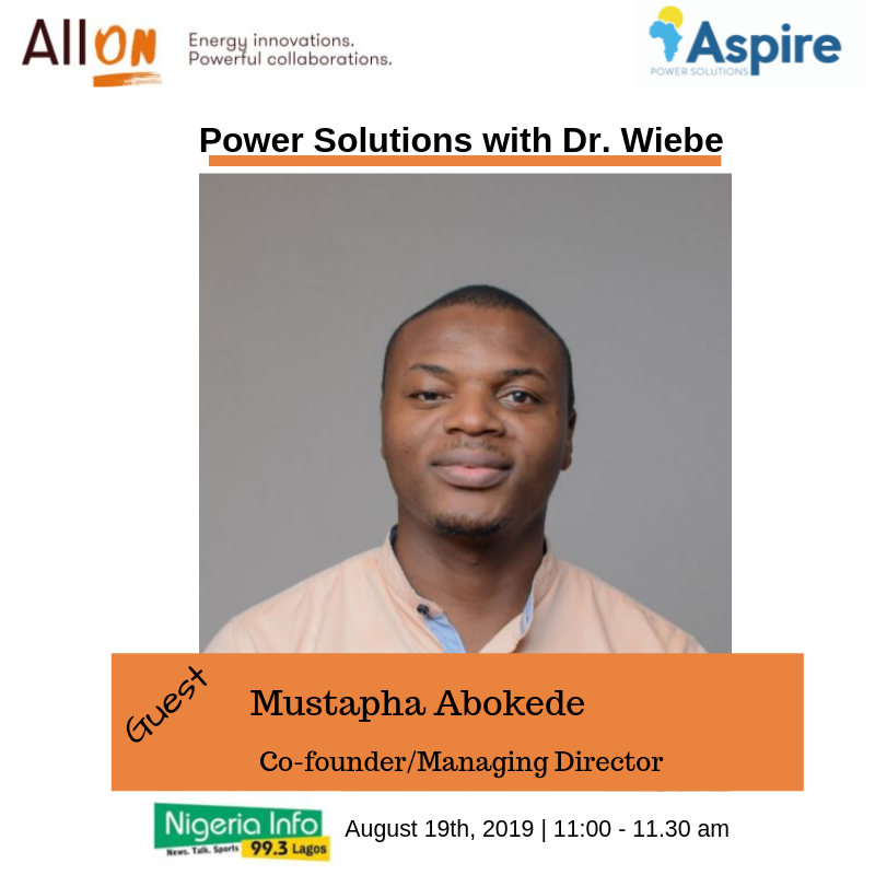 ‘Mustapha Abokede, Co-founder/Managing Director, Aspire Power Solutions <a href="/abbeydot/">Rainmaker!</a>  and Rotimi Thomas, Co-founder/Managing Partner, Aspire Power Solutions will be featured on 
@WiebeB_Africa's Power Solutions on Monday 19th August at 11: 00 am Lagos Time