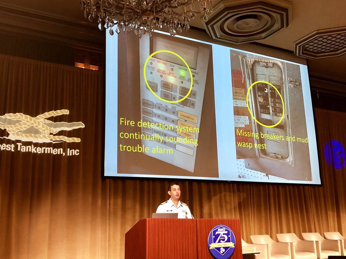 TheRealBSB's tweet photo. @USCG’s CAPT. Matt Edwards, chief of the Office of Commercial #Vessel Compliance, discussing recent detentions as well as other #SubchapterM enforcement activities being undertaken by the #CoastGuard at @AWOAdvocacy’s Summer #Safety Committees’ Meeting in #Chicago #AWOsafety #AWO https://t.co/99lmnQgRS1