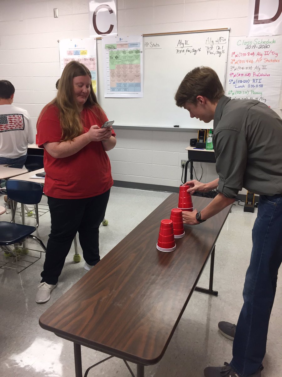 ClementsHighAL's tweet photo. AP Stats students collecting data from 3-3-3 cup stacking and exploring the data with graphing calculators. @amy_swinea @AplusCR #LCSforkids https://t.co/TPZDCr1t3W