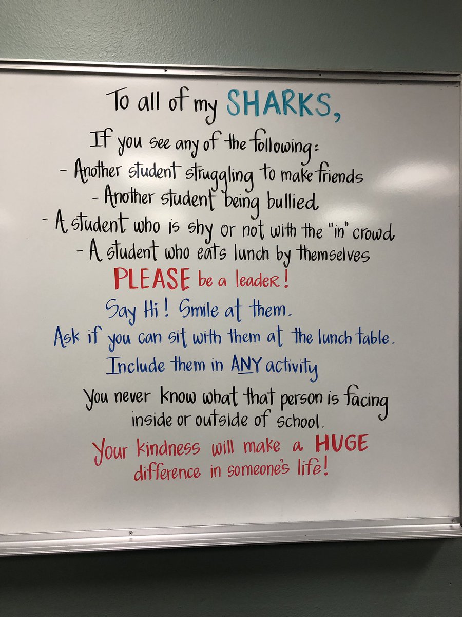A little reminder to my students to extend some kindness to all of our Sharks! We’re all part of the Santiago family! <a href="/SHSBeAShark/">Be A SHARK</a> #todayatshs #kindnessmatters <a href="/SantiagoSharks/">Santiago High School</a>