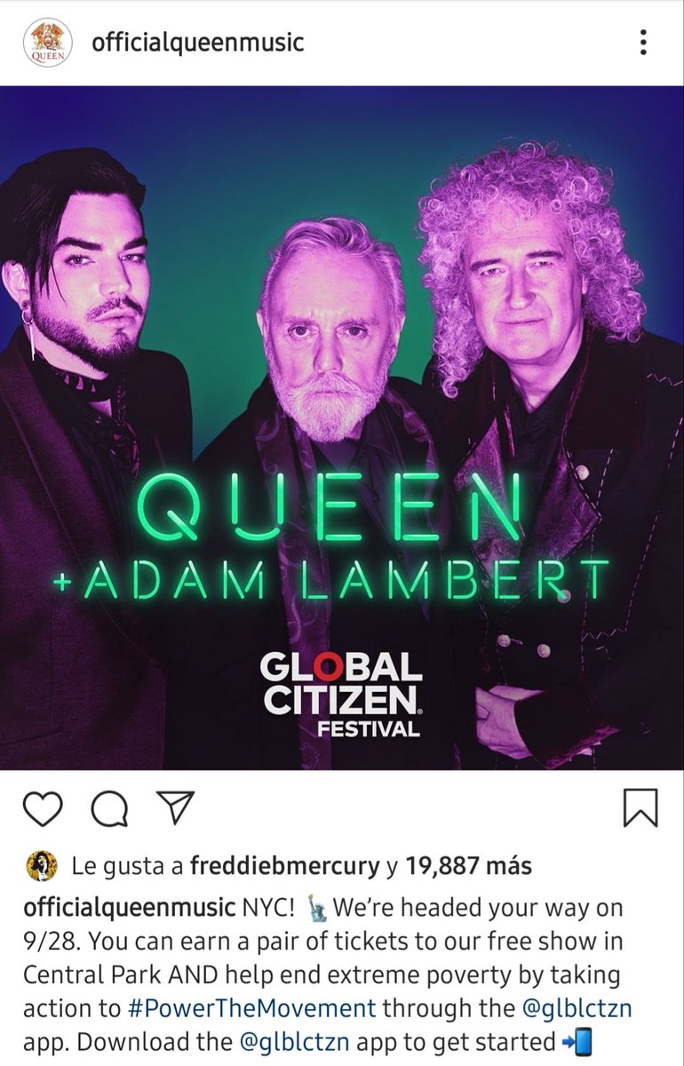 Queensi264's tweet photo. @alfaxis Queen ya confirmó su participación en el Festival Global Citizen para luchar contra la pobreza en el Central Park de NY, misma fecha de Rock In Río por lo que no estarán en Latinoamérica al menos hasta el 2020, por lo que queda seguir esperando... https://t.co/V90GXfFHuW