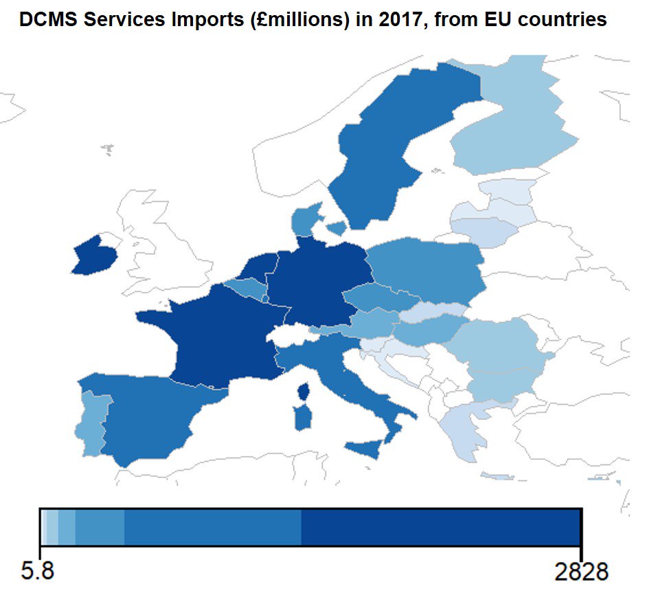 DCMSInsight's tweet photo. DCMS are continuously developing our published outputs and recently have been using R to map our #EconomicEstimates Trade data. Thanks to Dinoth and Ziga in our Statistics team for compiling these. Let us know what you think https://t.co/pR2nyl5vFv https://t.co/ZeZDlvBOpK