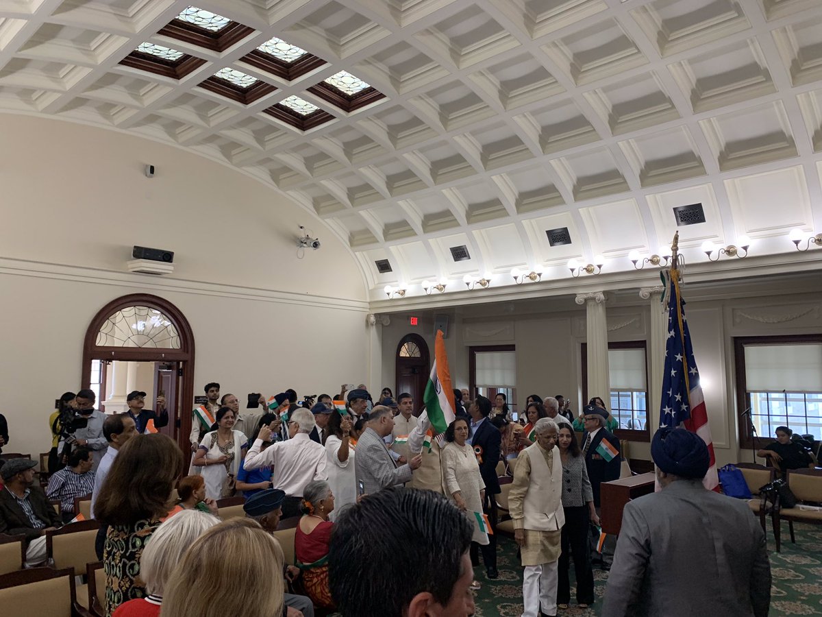 NCComptroller's tweet photo. This morning I had the honor to speak at the India Independence Day Flag Raising Ceremony with Legislator @EllenBirnbaum, Legislator Debra Mulรฉ, @JudiBosworth and @waynewink127. What a spectacular event filled with music and pride ๐ฎ๐ณ๐บ๐ธ #indiaindependenceday #demographicreport https://t.co/HF09xRGYiz