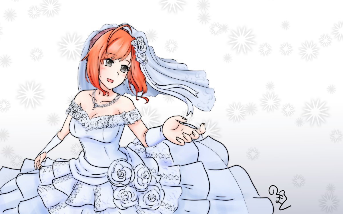 グレー画法での一枚 やっと完成夏葉さん のっくまーとのイラスト