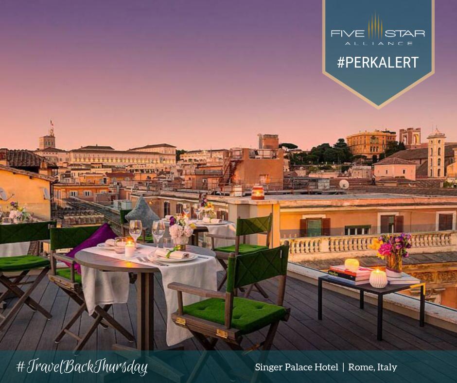 5StarAlliance's tweet photo. #PerkAlert #TravelBackThursday Amidst the #Pantheon, #TreviFountain, &amp; #SpanishSteps, the #SingerPalace Hotel is set within a #historic #palace with #rooftop dining and exclusive #perks for Five Star Alliance guests. Explore the hotel: https://t.co/JZlhjxvuYp #luxuryhotel #rome https://t.co/9EbqS4DDxb