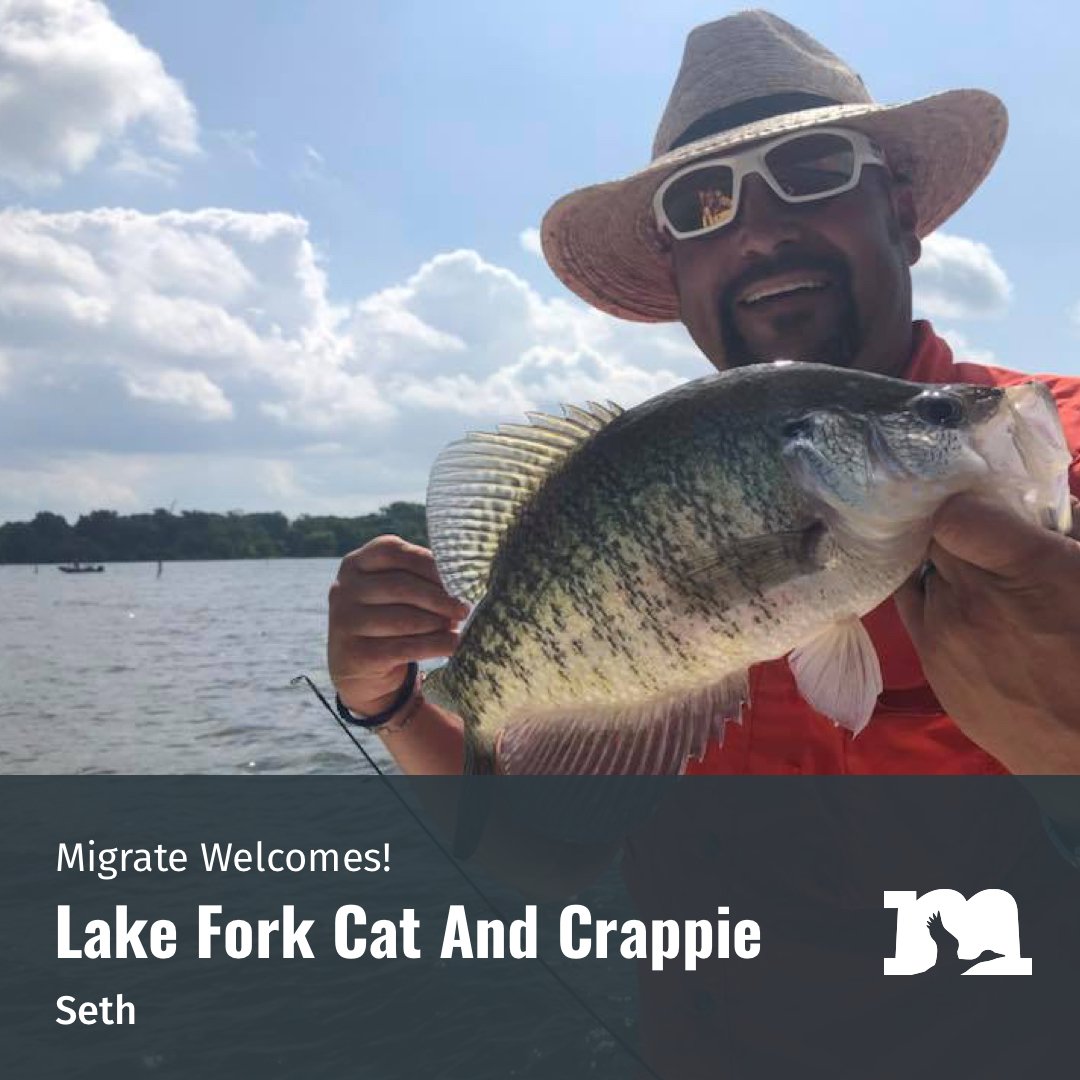 migrateHQ's tweet photo. Welcome Lake Fork Cat and Crappie!
https://t.co/LrqET6NCVy

Catch Crappie with a Seth, he's been fishing for crappie on Lake Fork in Texas for 15 years.  This guy knows his stuff. #jointhemigration #first100 

BOOKINGS INLCUDE: Crappie, Catfish, Bass https://t.co/3Zglw1T146