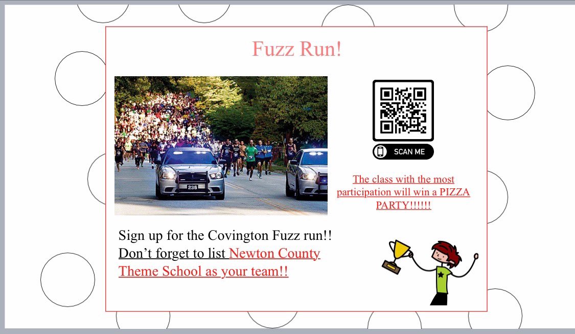 NCTS09's tweet photo. Itโs Fuzz Run time!!
NCTS families, please sign up for the Covington Fuzz Run under the Newton County Theme School Team!! We would LOVE to see NCTS represented in full force!!! #CPD #fuzzrun #NCTSTEAM #communitysupport https://t.co/QQHenrNMkM