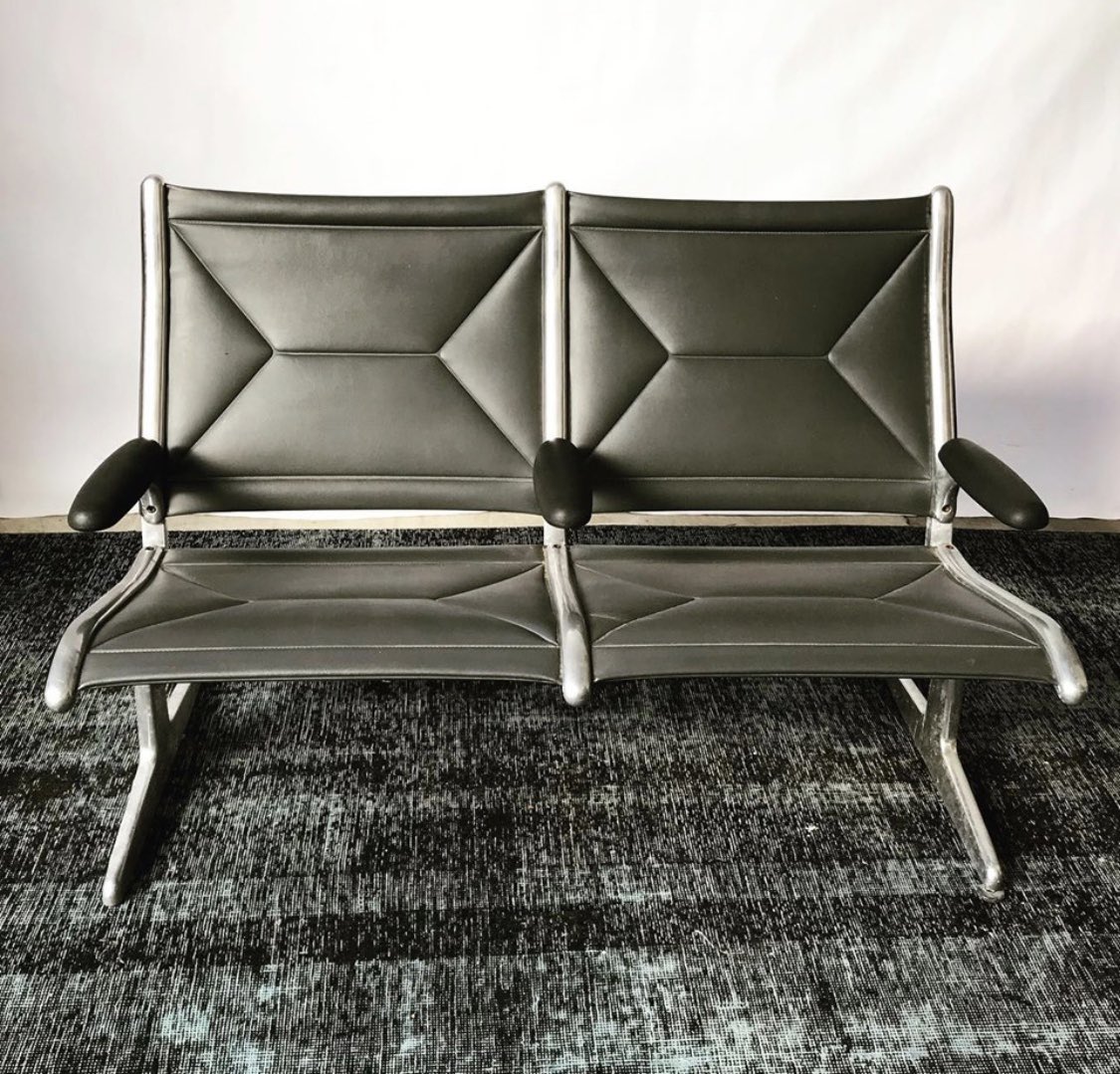 PeriodModern's tweet photo. AVAILABLE! Eames tandem sling seating. Originally appeared at Chicago O’Hare and Washington, DC Dulles Airports, 1963. Here’s a nice little 2-seater. #hermanmiller #eames #tandemseating #tandemslingseating #airport #design #periodmodern #sanantonio https://t.co/ovhLn1srHD