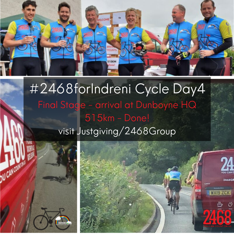 2468Group's tweet photo. Very proud of the 2468 Team who've completed their challenge - cycling between our Basingstoke &amp; Dunboyne bases a journey of 500+KM, across 2 countries and many many hills, over 3.5 days. All in aid of @IndreniChildren - more here https://t.co/Xhhasszg9X   #2468forindreni #proud https://t.co/k2ebVP66cM