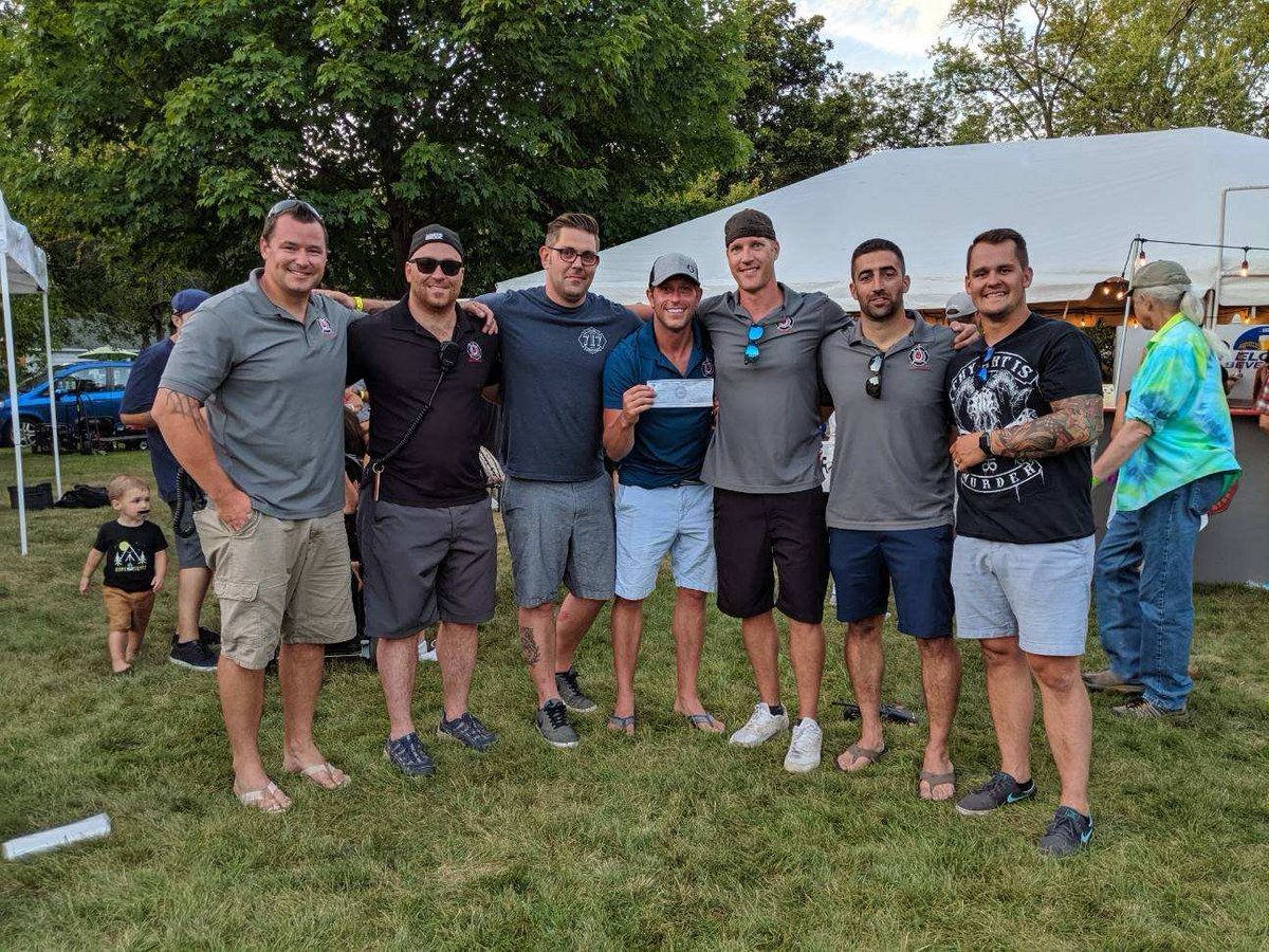 Ignite_Courage's tweet photo. Thank you Cicero Firefighters Union Local 717 for your support!  Secretary Justin Swiatowiec and union steward Ben Zibutis came out to the 2019 Bartlett Summer Festival to present a $500 check to Ignite the Courage! https://t.co/GaPk12cIwE