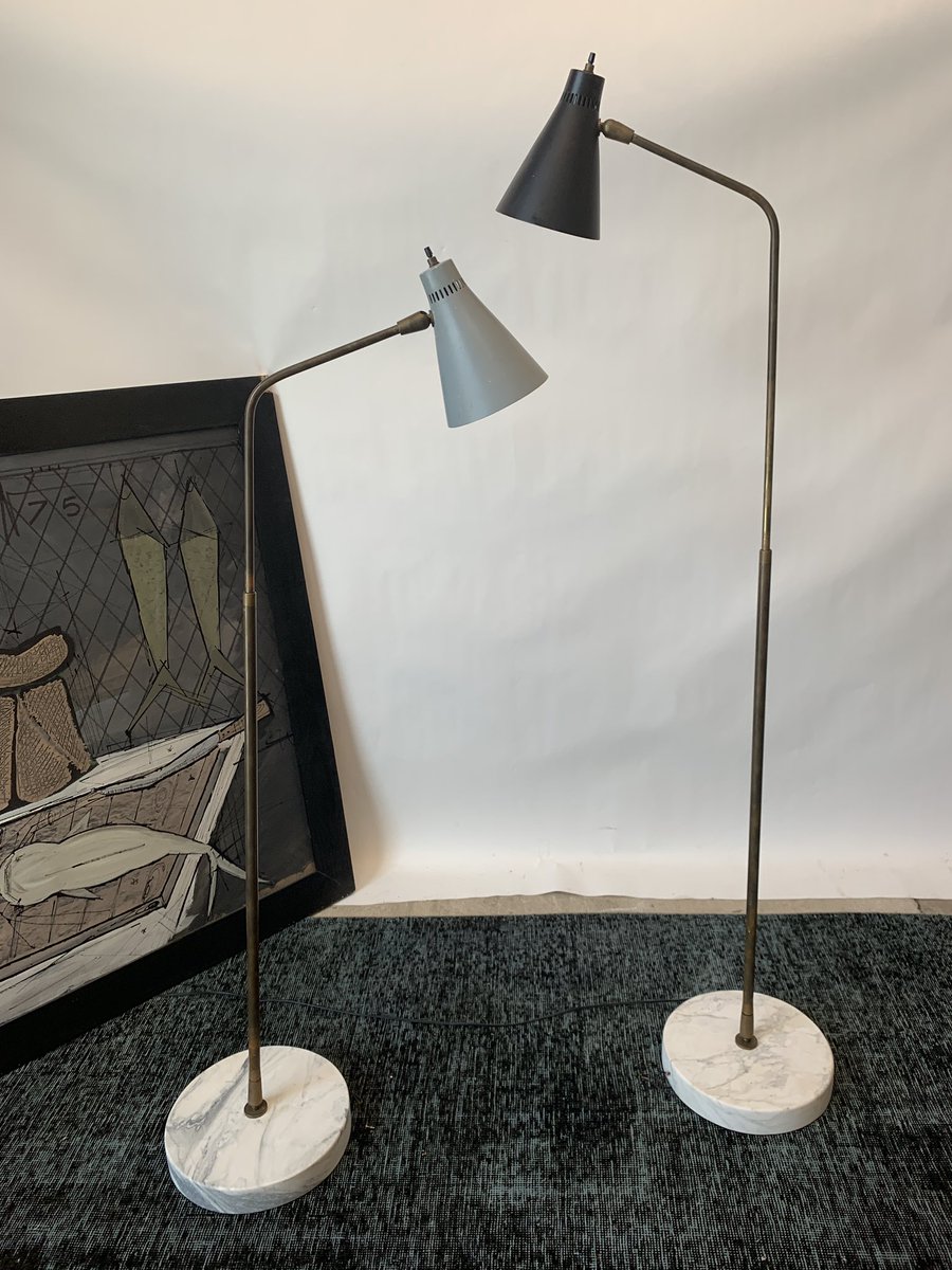 PeriodModern's tweet photo. Available: 2 Giuseppe Ostuni for O-Luce floor lamps, brass, metal and marble, Italy, 1950s. Stems are fully adjustable. Base is a sold piece of marble and the whole lamp can swing in different directions due to the ball-joints. #oluce #giuseppeostuni #modernlighting #mcmlighting https://t.co/Hm7OypfcSk