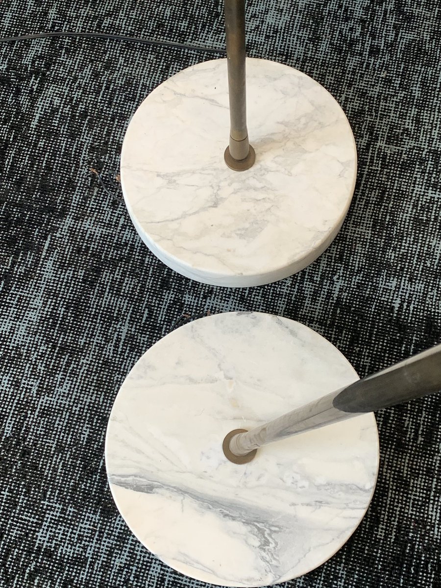 PeriodModern's tweet photo. Available: 2 Giuseppe Ostuni for O-Luce floor lamps, brass, metal and marble, Italy, 1950s. Stems are fully adjustable. Base is a sold piece of marble and the whole lamp can swing in different directions due to the ball-joints. #oluce #giuseppeostuni #modernlighting #mcmlighting https://t.co/Hm7OypfcSk