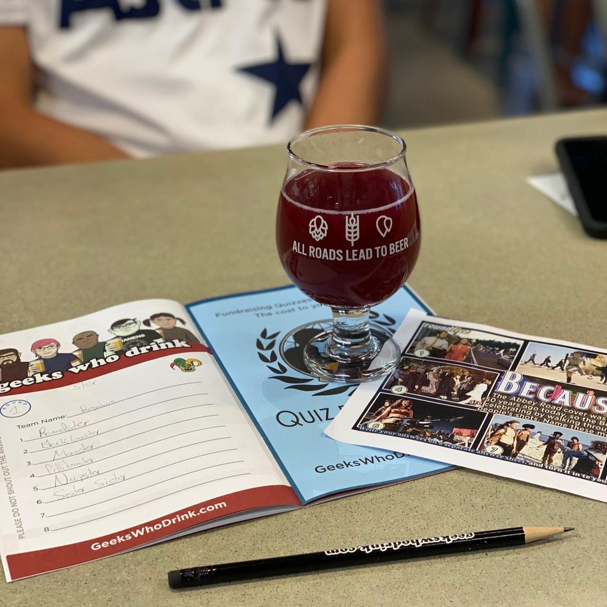 RoadmapBrewing's tweet photo. #ThirstyThursday is upon us... We've got #TRIVIA with @GeeksWhoDrink at 7:30. ⁠
.⁠
.
@MisoAmerican_Food_Truck will be out front serving up their delicious food.⁠
.⁠
⁠#RoadmapBrewing
#DrinkLocal #IndependentBeer #Cheers #SATX 
#Trivia #ThirstyThursday #TriviaNight https://t.co/tvbWZbLiD1