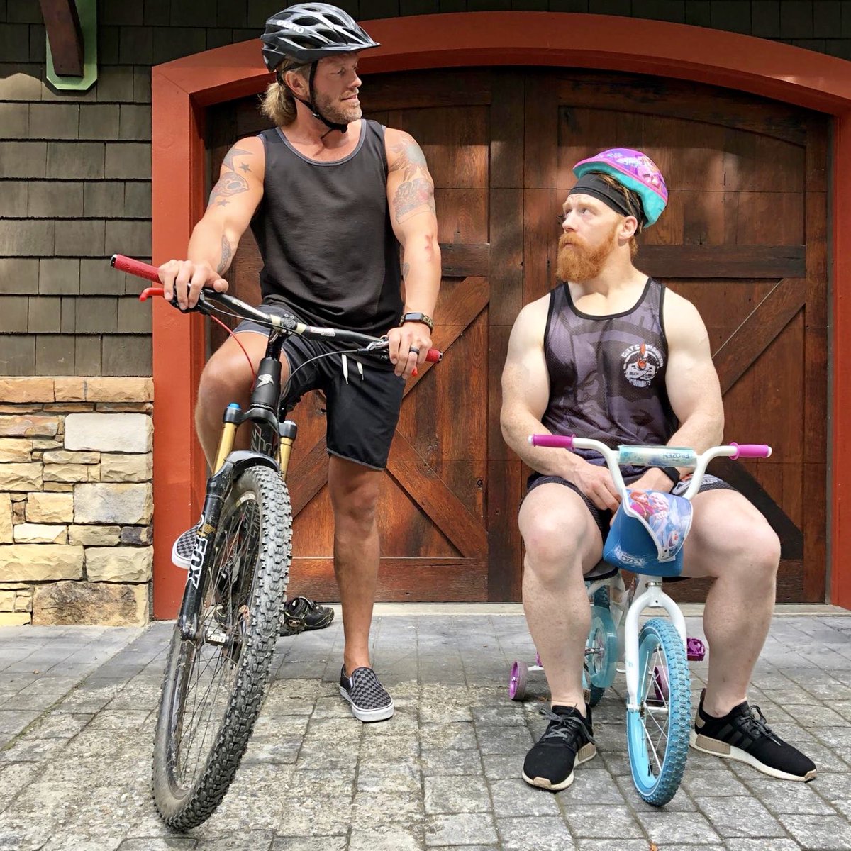 WWESheamus's tweet photo. Love Shark Week? Weโre having #EdgeWeek over on Celtic Warrior Workouts bโcuz this Rated-R fella had me tied-up in the hills until i filmed a Mountain Biking Episode! Sub Now. Send Help. https://t.co/sH6h6QbTLS https://t.co/vAyp5M14PJ